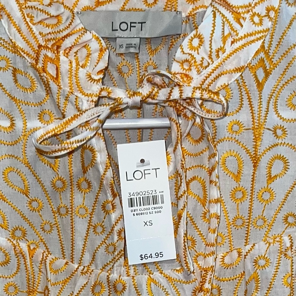 LOFT Women's White and Yellow Blouse - Picture 5 of 6